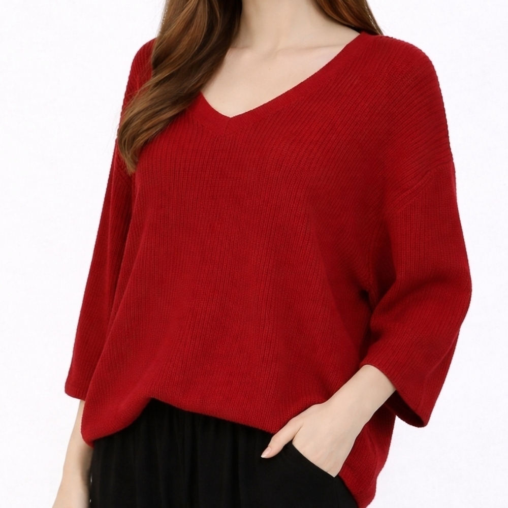 5/$25 Beverly DRIVE Red V-neck Ribbed Holiday Christmas Sweater